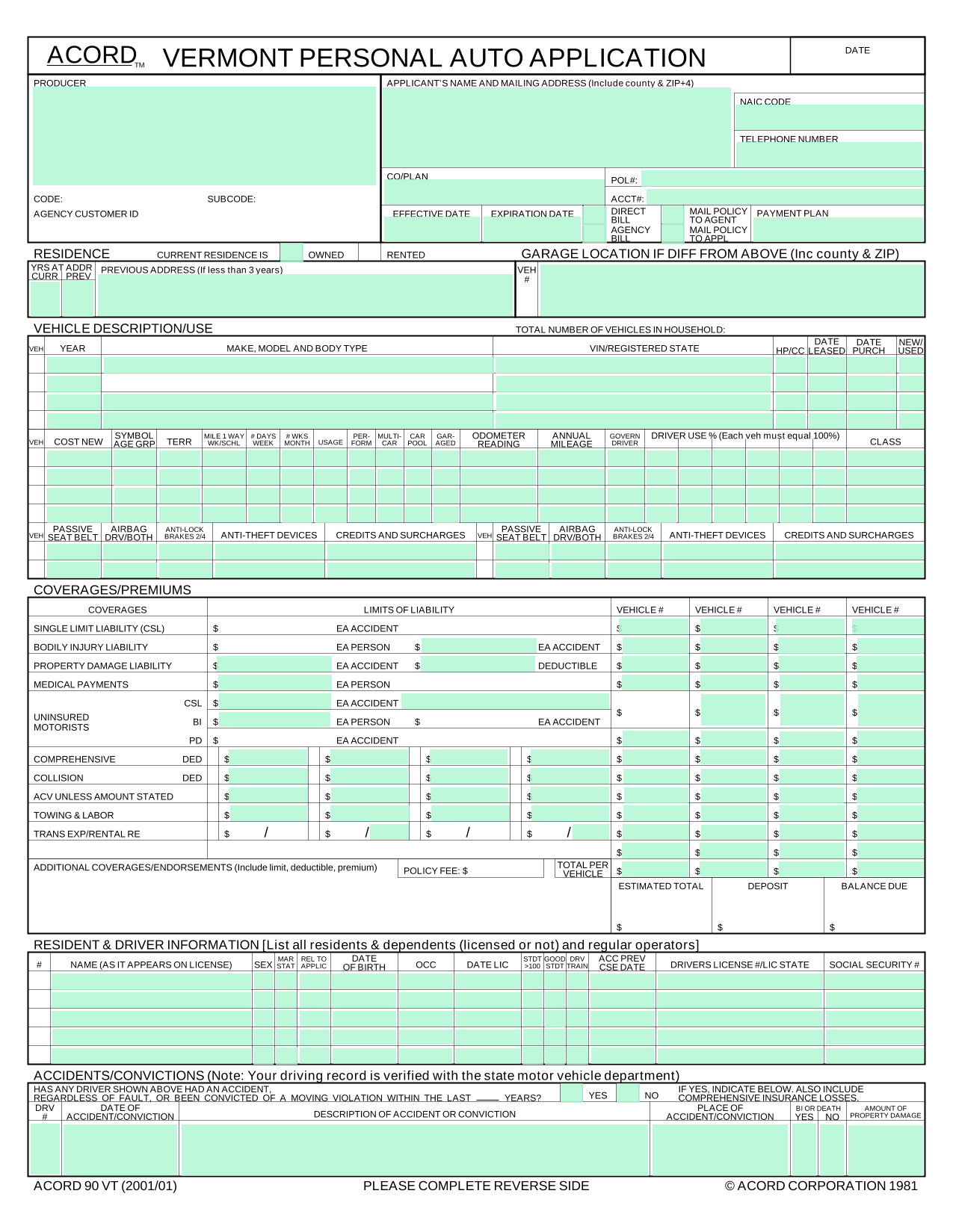 Auto Insurance Application screenshot
