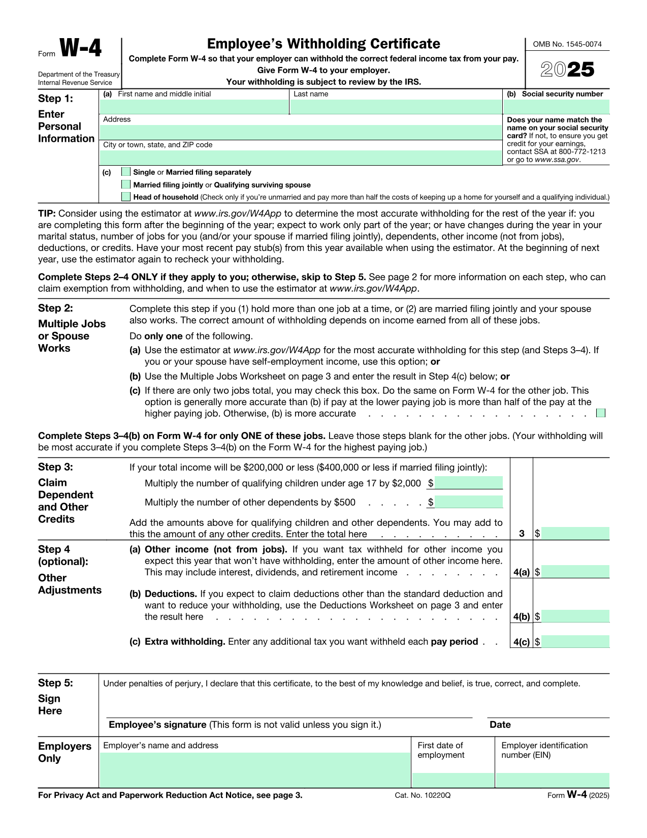 EmployeeS Withholding Certificate (W 4) screenshot